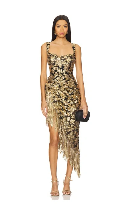 For Love & Lemons Anisa Asymmetrical Dress In Metallic Gold