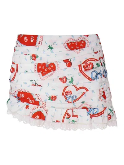 For Love & Lemons Printed Mini Skirt In Red