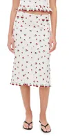 For Love & Lemons Beaded Cherries Midi Skirt In White