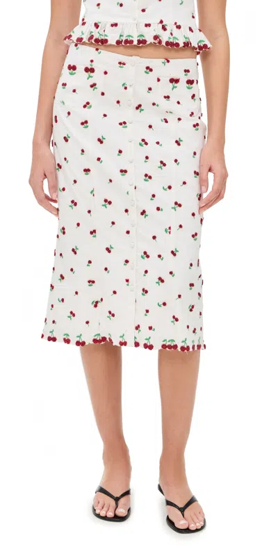 For Love & Lemons Beaded Cherries Midi Skirt In Multi