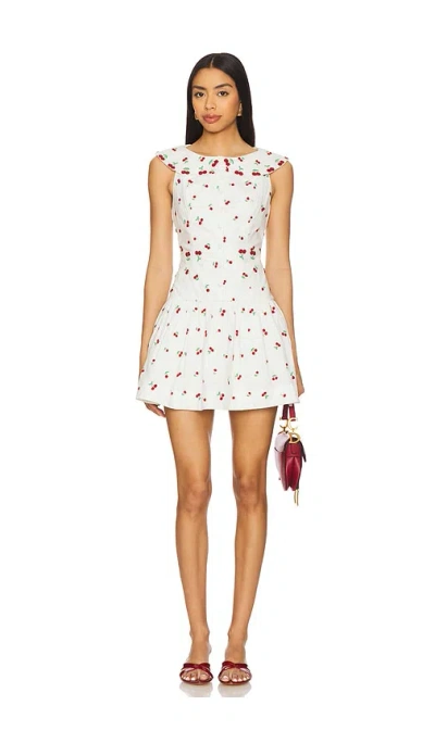 For Love & Lemons Beaded Cherries Mini Dress In White