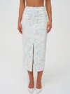 For Love & Lemons Chantal Denim Midi Skirt In Blue Floral In Blue