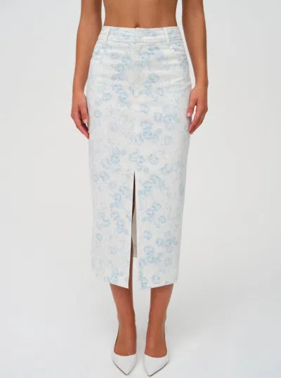 For Love & Lemons Chantal Midi Skirt In Blue In White