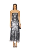 For Love & Lemons Christelle Maxi Dress In Metallic Silver