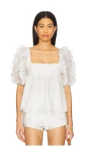 For Love & Lemons Eyelet-embroidered Puff-sleeve Top In White