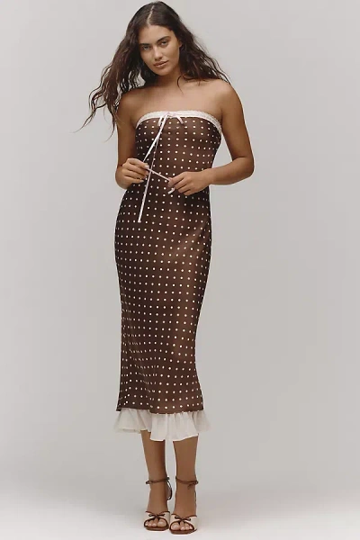For Love & Lemons Daisy Mae Strapless Midi Dress In Brown