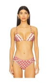 For Love & Lemons Denim Dot Triangle Bikini Top In Red