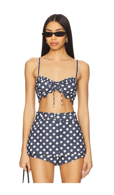 For Love & Lemons Dolly Denim Dot Bra Top In Indigo