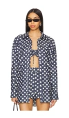 For Love & Lemons Dolly Dot Denim Button-down Top In Indigo