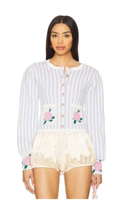 For Love & Lemons Edie Jacquard Knit Cardigan In Baby Blue