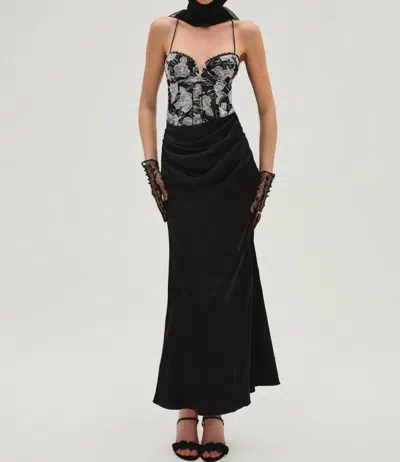 For Love & Lemons Embroidered Roses Maxi Dress In Black