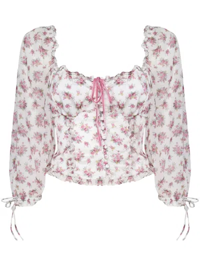 For Love & Lemons Etienne Puff Sleeves Top In Pink