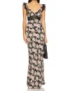 For Love & Lemons Fallen Rose Maxi Dress In Black In Black