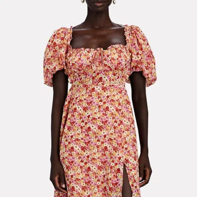 For Love & Lemons Felicia Floral-print Tie-back Midi Dress In Multi