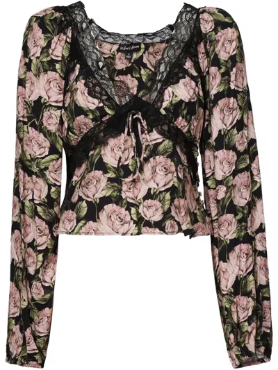For Love & Lemons Floral-print Blouse In Black