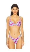 For Love & Lemons Floral Stems Ruffle Underwire Bikini Top In Blue