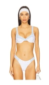 For Love & Lemons Floral Stems Ruffle Underwire Bikini Top In White