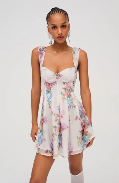 For Love & Lemons August Floral Chiffon Minidress In Cream