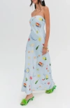For Love & Lemons Carla Strapless Maxi Dress In Blue