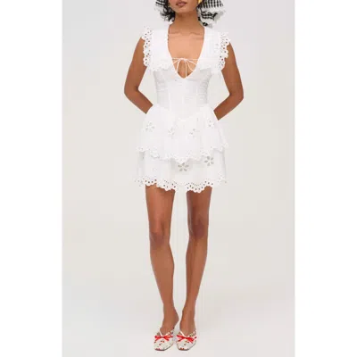 For Love & Lemons Daisy Eyelet Tiered Cotton Fit & Flare Minidress In White