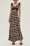 For Love & Lemons Fallen Rose Maxi Dress In Black In Black