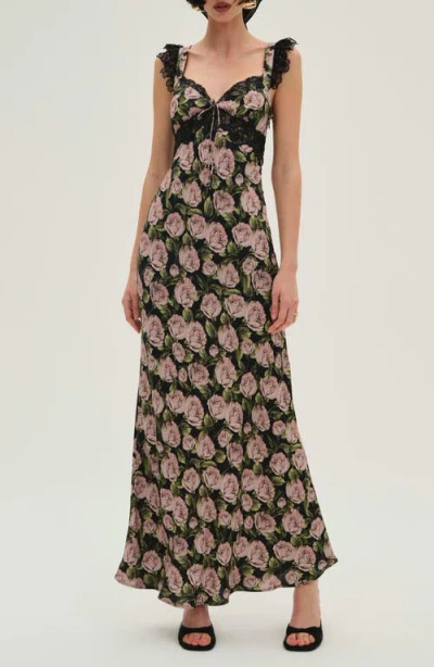FOR LOVE & LEMONS FOR LOVE & LEMONS FALLEN ROSE PRINT MAXI DRESS