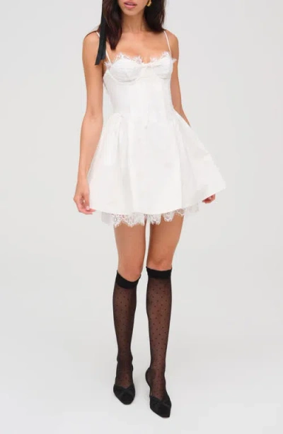 For Love & Lemons Shae Lace Trim Fit & Flare Minidress In White