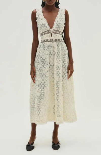 For Love & Lemons Snowflake Daisy Mesh Maxi Dress In Cream