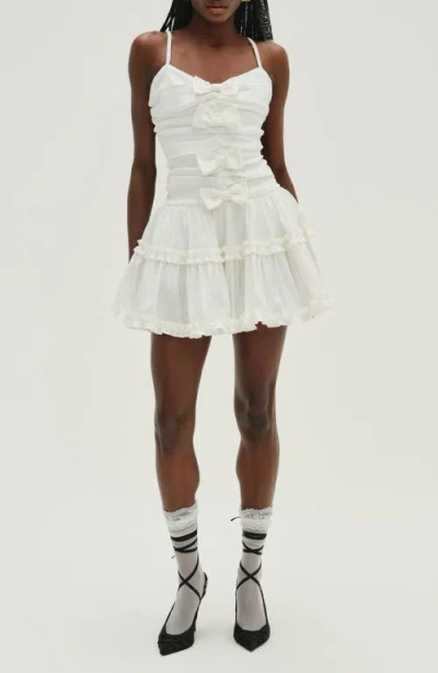For Love & Lemons Whipped Cream Bow Detail Taffeta Minidress In White