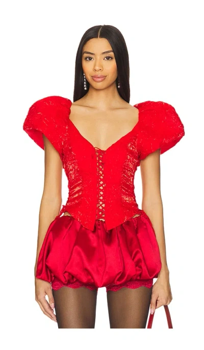 For Love & Lemons Frosted Organza Top In Red