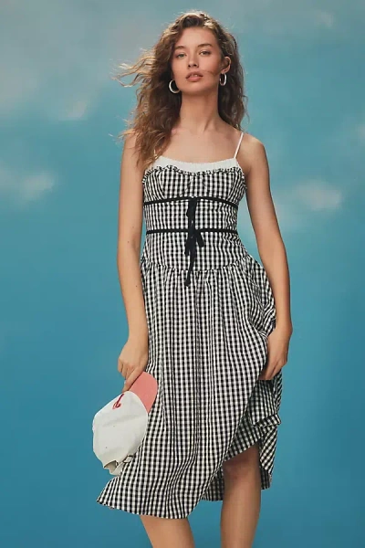 For Love & Lemons Gingham Sweetheart Neck Midi Dress In Black