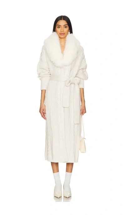 For Love & Lemons Helena Oversized Faux Fur Knit Coat In 奶油色