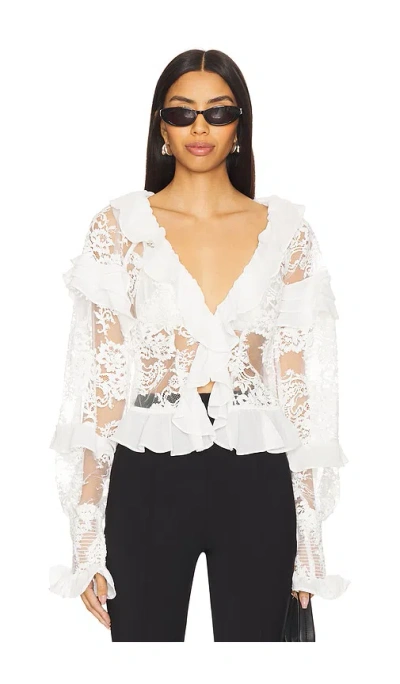 For Love & Lemons Holiday Lace Long Sleeve Top In White