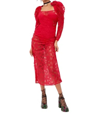 For Love & Lemons Kana Midi Dress In Red