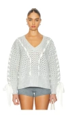 For Love & Lemons Liberty V Neck Sweater In Grey