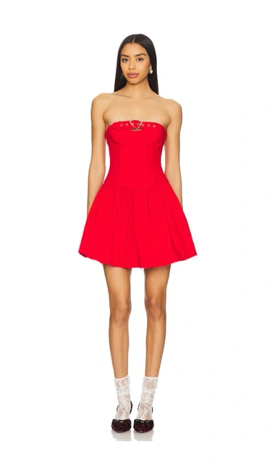 For Love & Lemons Lipstick Denim Mini Dress In Red