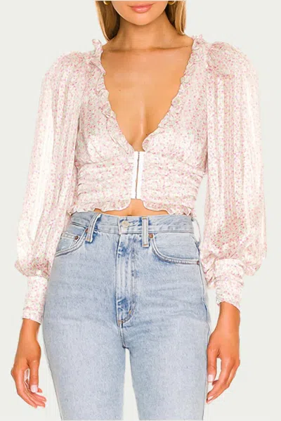 For Love & Lemons Natalie Floral-print Cropped Top In Ivory In White