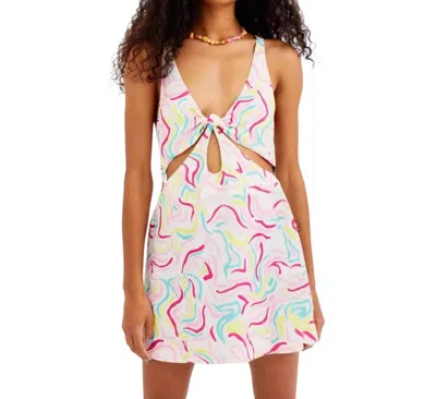 For Love & Lemons Palmer Retro Print Cutout Satin Mini Dress In White