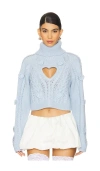 For Love & Lemons Rebecca Heart Sweater In Blue