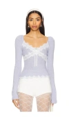 For Love & Lemons Rosaleen Knit Sweater In Blue In Blue