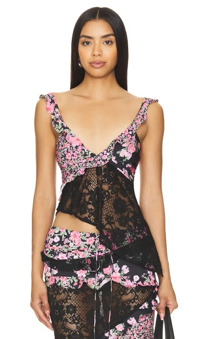 For Love & Lemons Rosalyn Crop Top In Black