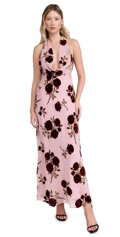 For Love & Lemons Rose Velvet Halter Maxi Dress Rose
