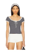 For Love & Lemons Suzette Stripe Top In Black