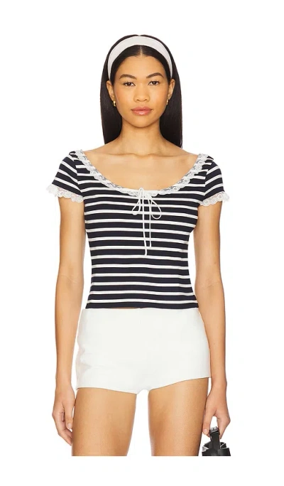 For Love & Lemons Suzette Stripe Top In Black
