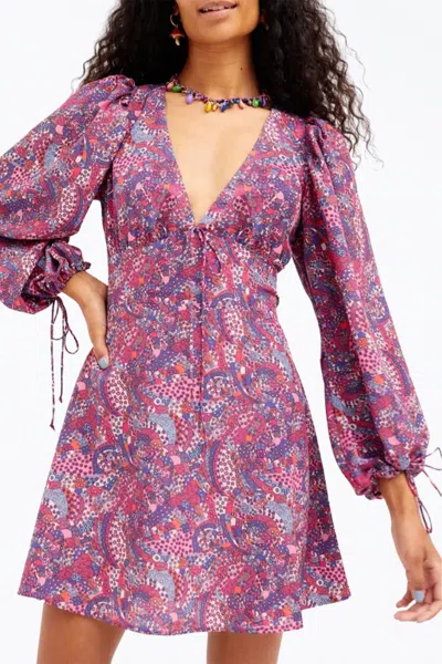 For Love & Lemons Tonya Open-back Long Sleeve Mini Dress In Purple In Multi