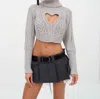 FOR LOVE & LEMONS VERA CROPPED CUT OUT SWEATER IN GREY