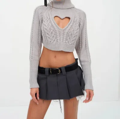 For Love & Lemons Vera Cropped Cut Out Sweater In Grey