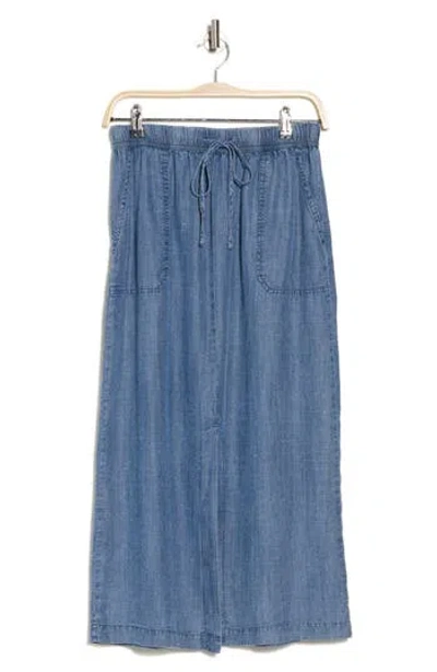 For The Republic Front Slit Denim Skirt In Blue/grey Wash