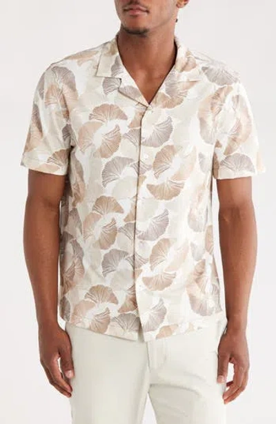 For The Republic Leaf Print Camp Shirt In Neutral