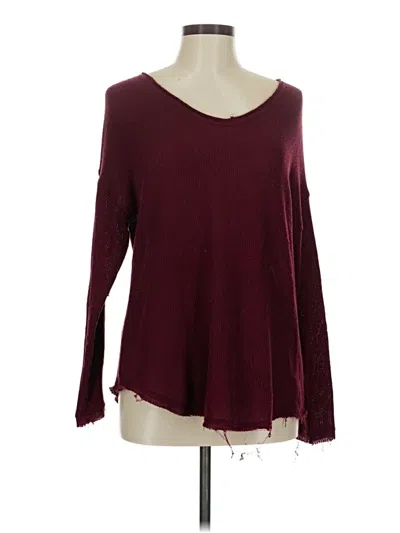 Pre-owned For The Republic Long Sleeve Top Burgundy V Neck Tops